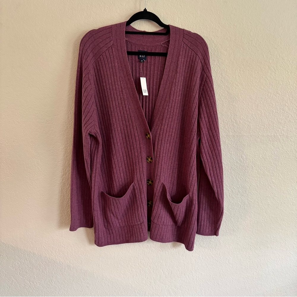 GAP Women's Ribbed Cardigan Sweater - Purple
